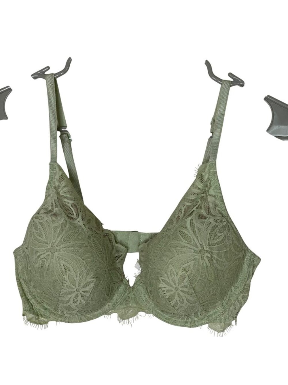 Victoria's Secret Pink Date Lightly Lined Bra 34D Sage Green Floral Lace